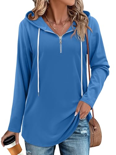 BETTE BOUTIK Womens Quarter Zip Tunic Hoodies Pullover Long Hooded Sweatshirts S-3XL