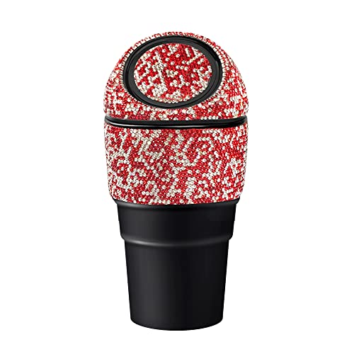 Image of Bling Rhinestone Auto Garbage Can Car Trash Can with Lid Mini Garbage Bin for Automotive Car, Home, Office, Kitchen, Bedroom (Red)