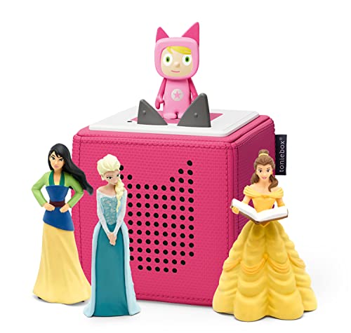 tonies Toniebox Disney Princess Bundle incl.1 Creative 3 Frozen, Mulan y Belle, audiolibros sin pantalla y reproductor de música para niños, desarrollo temprano y juguetes de actividad, rosa