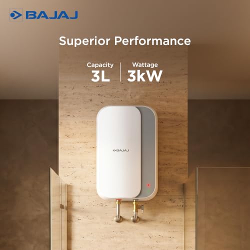 Image of Bajaj Prohot 3 Litre Instant Water Heater | 3KW Vertical Geyser for Bathroom & Kitchen | Fast Heating Element | High Grade SS Tank | Multiple Safety Systems | 2-Yr Product Warranty | White