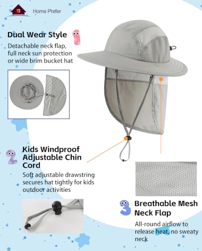 Image of Home Prefer UPF 50+ Boys Sun Hat with Neck Flap Wide Brim Summer Beach Bucket Hat for Boys Girls Toddler Kids Safari Hat