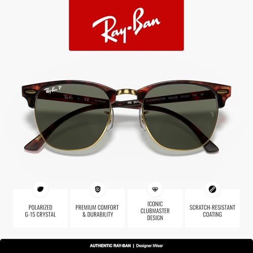 Image of Ray-Ban RB3016F Clubmaster Low Bridge Fit Square Sunglasses for Men for Women