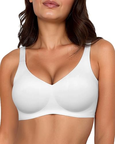 Gailife Smooth Wireless Bras for Women No Underwire Comfort Seamless Supportive Bra Raceback Push Up Bralettes Full Coverage, White, Medium