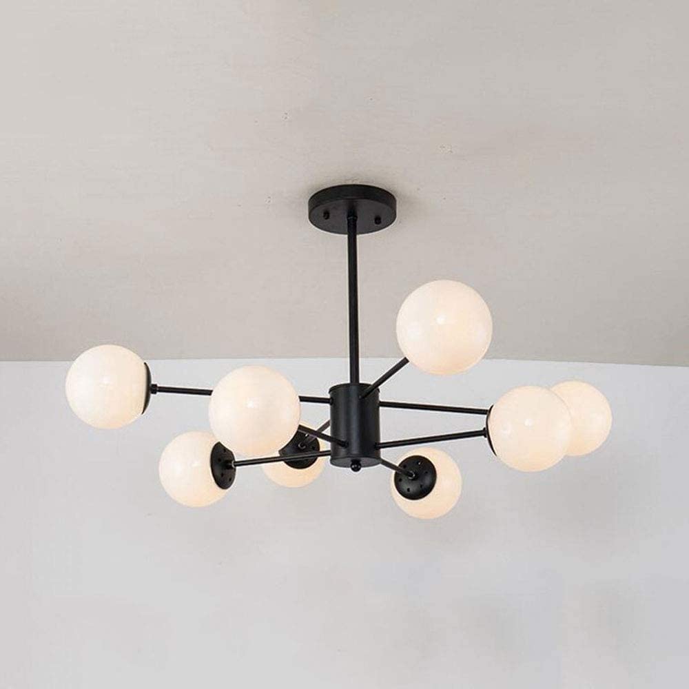 Luminaire suspendu créatif intérieur en verre opale et mât noir