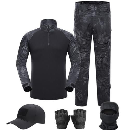 SANYETS Tactical Uniform Combat Long Sleeve Shirt and Pants Cap Gloves Balaclava Set Airsoft Suit Military Gear Amy Clothes for Men(L TYP)