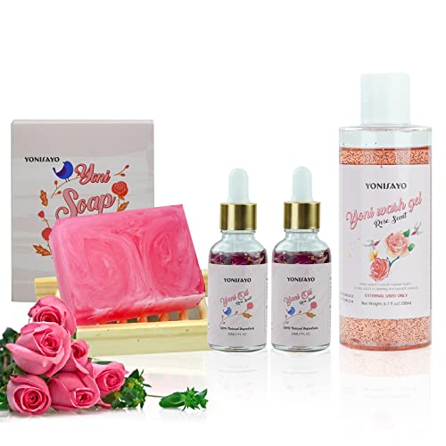 Yoni Wash & Yoni Essential Oil & Yoni Soap For Women Set, 5.29Oz Yoni Soap Bar, 2*30Ml Feminine Oil, 6.7 Fl.oz Feminine Wash, Moisturizing Remove Odor, Ph Balance And Vaginial Deodorants, Rose #TOP4