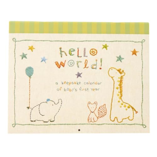 Image of C.R. Gibson Baby's First Year Calendar, 11" x 18", Made with Love | 32 pages, Acid and lignin free, PET protective sleeve, 9" x 11" sticker sheet, Fabric accents
