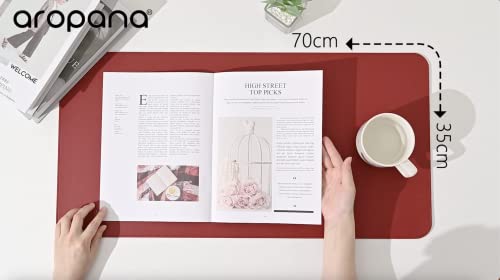 Image of AROPANA Vegan Leather Desk Mat | Large Reversible Mouse Pad & Computer Table Protector | Dual-Side Waterproof Extended Laptop Pad with Edge-Stitched Design (70x35CM, Black and Red)