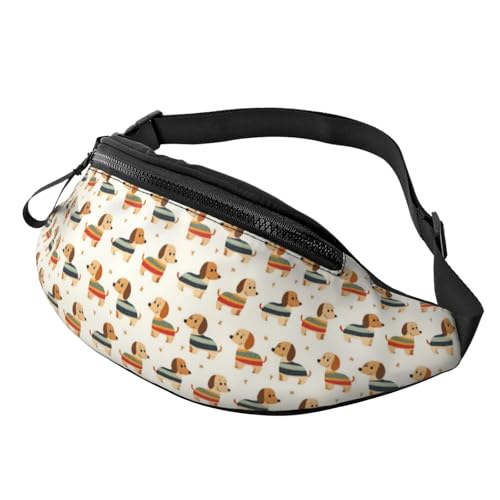 Riñonera Militar Hombre Casual Bolso De Cintura Estampado Colorido De Perro Salchicha Moda Riñoneras Hombre para Camping Deporte Viajar 14X35Cm