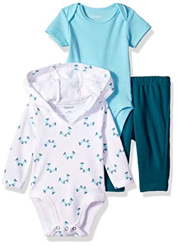 Hanes Ultimate Baby Zippin Pants, Short Sleeve Hoodie Bodysuit Set, Blue/Green Print, 12-18 Months
