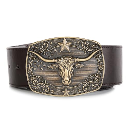 Image of Cowboy Belt Buckle for Men Western Cowgirl Rodeo Longhorn Bull Belt Buckles