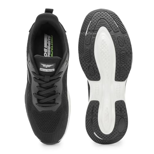 Image of Red Tape Men's Sneakers Black White Round Toe Lace-Up, 11 UK