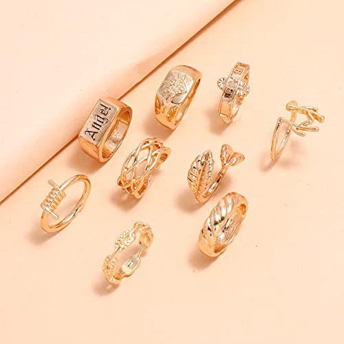 Image of Shining Diva Fashion Stylish Metal Boho Midi Finger Rings for Women and Girls - Set of 9 (D13057r), Golden