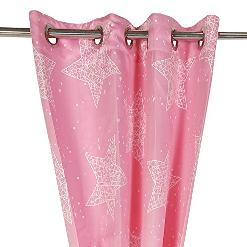 Image of Swayam 80% Blackout Polyester Long Door Curtain for Living Room & Bedroom | 9 Feet | Room Darkening Curtain with Eyelets | Pack of 1 | Star Design - Pink