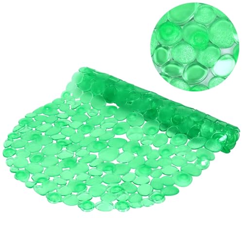 CZWESTC 28x14 Inch Bathtub Mat with Suction Cups, Oval Pebble Feel Non-Slip Shower Mat - Machine Washable, Bath Mat for Smooth Floor, Tub (Transparent Light Green)