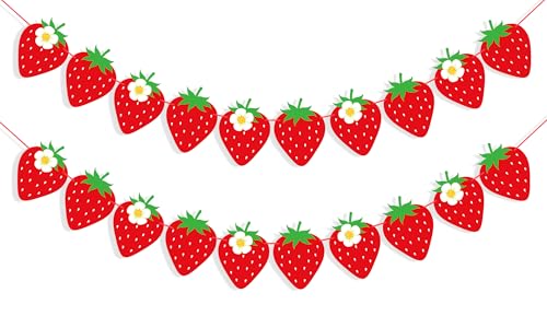 Image of Strawberry Garland Banner Strawberry Party Decorations | Strawberry Birthday Banner, Fruit Theme Baby Shower Wedding Party Supplies, Tropical Photo Props, Home Classroom Decor