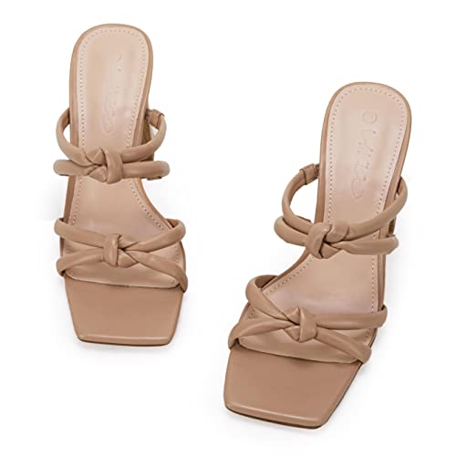 Image of LAICIGO Womens Chunky Block Heels Sandals Square Open Toe Slip on Slides | 3.5In-High Heeled Sandals, Double Knot Strap, Summer Dress Shoes, Work Casual, Vacation, Party