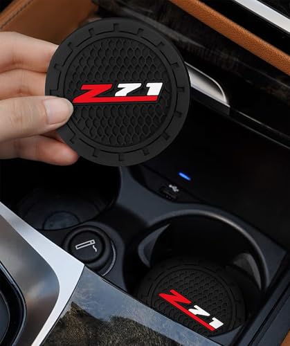 Image of Black Silicone Car Coasters for Chevy Z71 Series Series Non-Slip Car Cup Holder Coasters,Car Interior Accessory for Car Cup Holder 2.75IN 2Pack