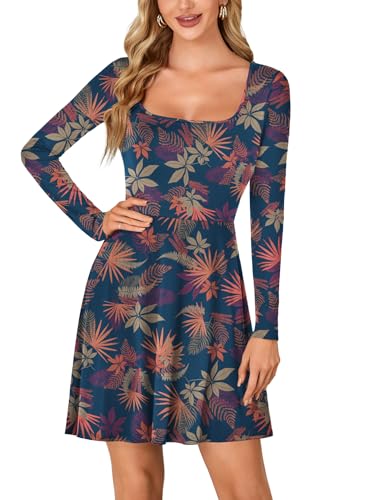 Image of LYANER Women's Long Sleeve Mini Dress Loose Casual Empire Waist Above Knee Length Dresses