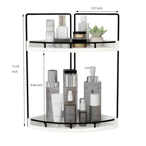 Image of Dorhors 2-Tier Rustic White Corner Bathroom Shelf