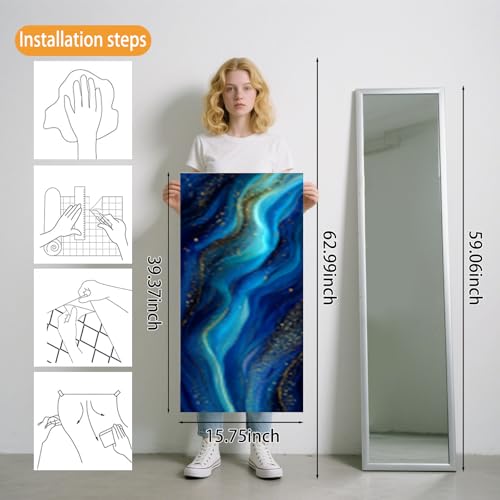 Image of Nuxovilar Blue Agate Marble Wallpaper Peel Stick Vinyl 15.75x39.37