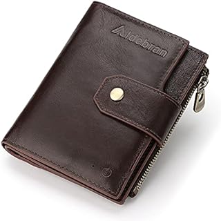 Smart Anti-Theft GPS Vertical Men's Wallets Slim Trifold Cowhide Genuine Soft Leather Wallet for Men UK Multi Card Cases & Card Holder, Purse with RFID Blocking and Zipper Coin Pocket (Coffee)