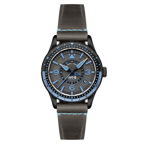 AVI-8 Flyboy Airmaster GMT Herren Automatikuhr 40mm mit Lederband AV-4128