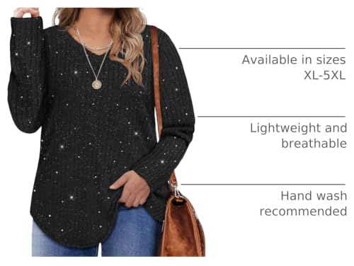 Image of RITERA Plus Size Sweater, Ribbed Long Sleeve Solid Top for Women | Soft vertical ribbed knit, modest V neck, loose long sleeves, curved swing hem, slimming casual layering top for curvy women