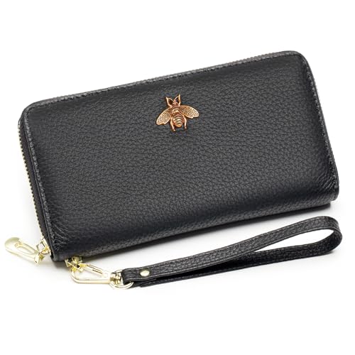 imeetu Leather Wristlet Purse for Women with Credit Card Holder, Zip Coin Pocket & Wrist Strap