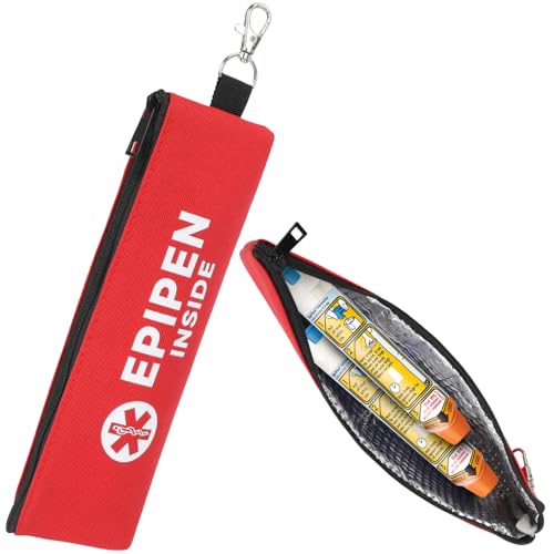 SUNMON EpiPen Carry Case Epipen Holder Bag with Carabiner Adrenaline Auto-Injector Holder with Thermal Foil Lining (1-Pack Red)