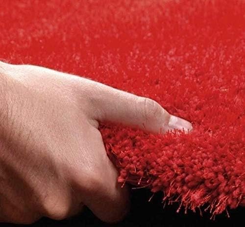Image of Luxury Shaggy Carpet Solid Plain Fluffy Fur Rectangular Rugs For Bedroom Living Room 2X6 Feet Microfiber & Polyster Modern Interior Floor Mat Red