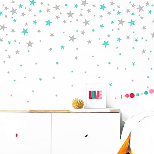 Vinilos decorativos de estrellas para pared en tonos gris y azul
