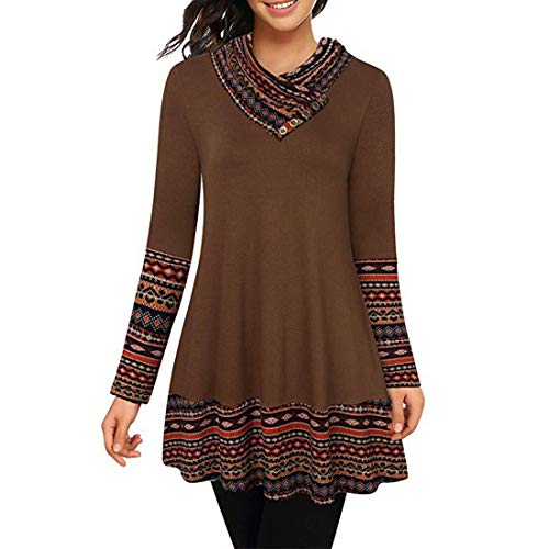 Damen Tunika Tops Turtleneck Langarm Shirts Bluse Hemd Pullover Rollkragen Christmas Druck Pleated Kleider Mini Kleid Asymmetrischer A-Line