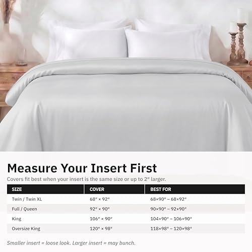 Image of California Design Den Full /Queen Bed Duvet Cover Only - 400 Thread Count, 100% Cotton Sateen, Soft Duvet Cover Queen Size Cotton, Button Closures, Corner Ties, Durable Bedding - Silver