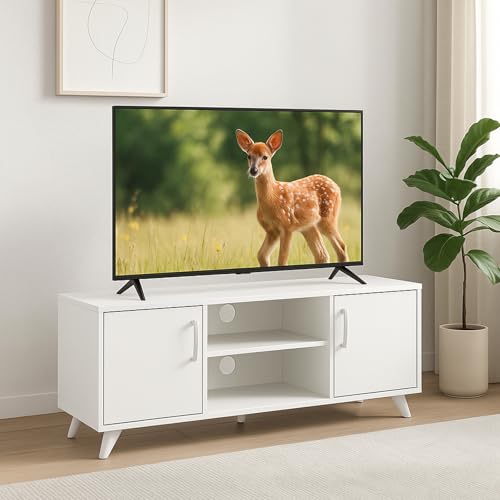 Panana Modern 2 Door TV Unit Cabinet Stand with Storage Sideboard 120cm TV Table for Living Room Bedroom for TVs up to 50 inches (White)
