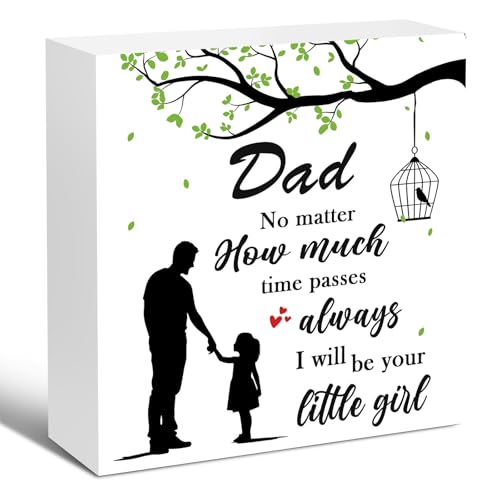 Dad Wooden Box Sign Office Desk Decor, Wood Block Plaque Box Sign Inspirational Quote Desk...