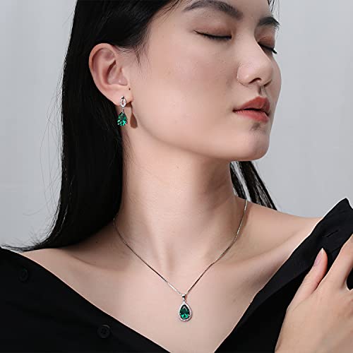 Jiangxin Waterdrop Green Emerald Birthstone 925 Sterling Silver White Gold Plated Fine Jewelry Set For Women Pendant Necklace Stud Earring #TOP5