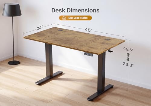 Image of YDN Electric Standing Desk Adjustable Height, 48 x 24 Inches Sit Stand up Desk with Memory Presets & Cable Management, Home Office Desk for Office & Computer Workstation, Black Frame /Rustic Brown Top