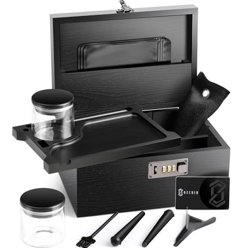 OZCHIN Large Bamboo Box with Combination Lock Decorative box for Home Great Gift Choice Storage Lockbox with Storage Jar, Christmas Gifts for Men Women