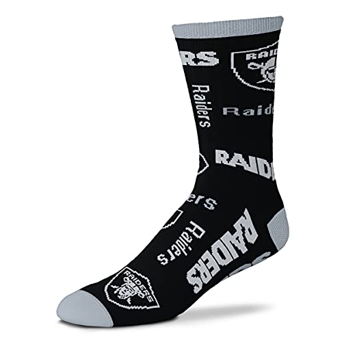 FBF Originals - NFL End To End Black Unisex Dress Crew Socks (Las Vegas Raiders, Medium)