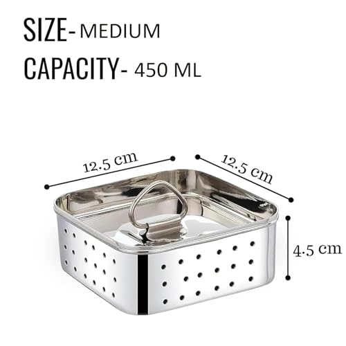 Image of Stainless Steel Paneer Maker with Press Lid and Strainer Box - Square Paneer Mould for Homemade Paneer & Tofu, Perforated Drainage Design, Reusable Press Container for Kitchen Use