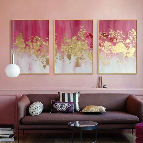 Impression sur toile HD rose dorée 3 pièces design nordique épuré 50x70cm
