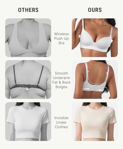 Image of FeelinGirl Wireless Push Up Bra Full Support Lift Balconette Seamless | No Underwire Tshirt Bra, Full Coverage, Back Smoothing, No Show Comfy Bra for Deep V Clothes