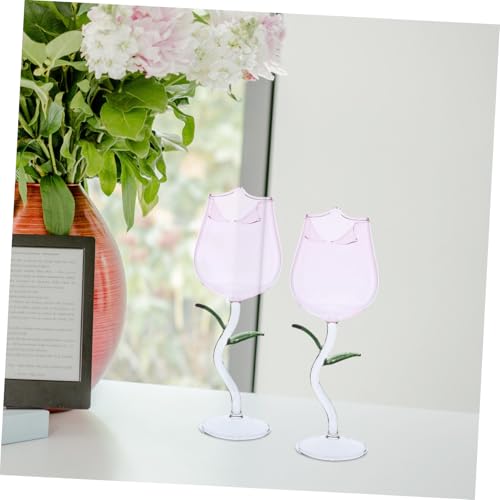 Verres à vin forme de rose gobelets verre créatifs pied haut jus - 6