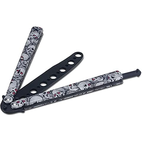 JIUAI Butterfly Knife Trainer, Folding Steel Metal Balisong Training Knife Tool for CS GO Lovers, Beginners (1 Pack,Skull Gray) Cover