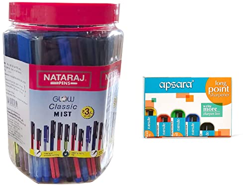 Image of Nataraj Gcm Ball Pen Jar & Apsara Long Point Sharpeners - Pack Of 20