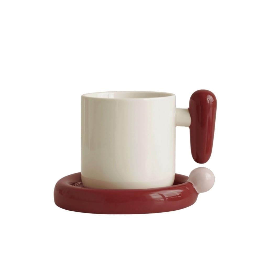 Kubki do kawy czerwony kubek i zestaw naczyń kubek, ceramiczna kawa o pojemności 1 pojemności 400 ml do domu lub najlepszego przyjaciela kubki do parowania