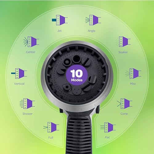 Image of Hose Nozzle [Silver] Heavy Duty Hose Sprayer With 10 Adjustable Watering Patterns. Thumb Control Design, Comfortable Ergonomic Grip, Garden Hose Nozzle for Watering Plants & Lawns /Fun showers /Cleaning