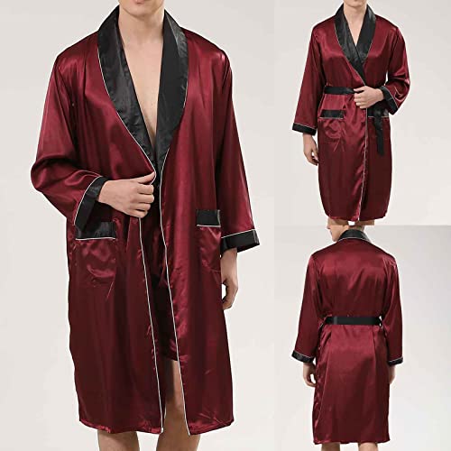 Mens Robes Lightweight Silk Mid-Length House Robes With Pockets Big and Tall Loungewear Long Pajama Robe Shorts2