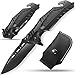 Jellas Couteau Pliant, 4-1 Couteau de Poche de avec Brise Vitre et Coupe Ceinture, Lame 8Cr13 Acier Inoxydable, et Le Mécanisme de Pliage Sûr et Robuste pour Camping, Chasse